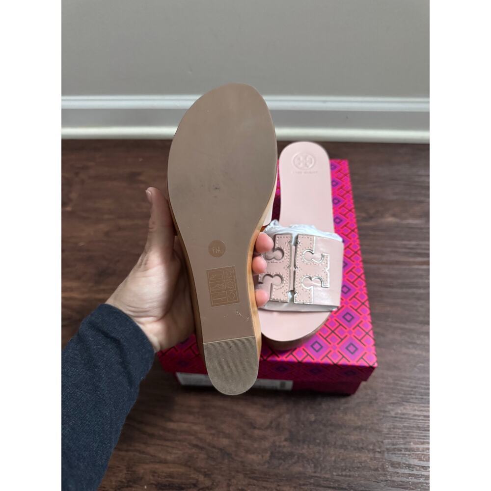 Tory Burch Pastel Pink Leather Upper/Lining and Wood Bottom Platforms - Picture 5 of 7